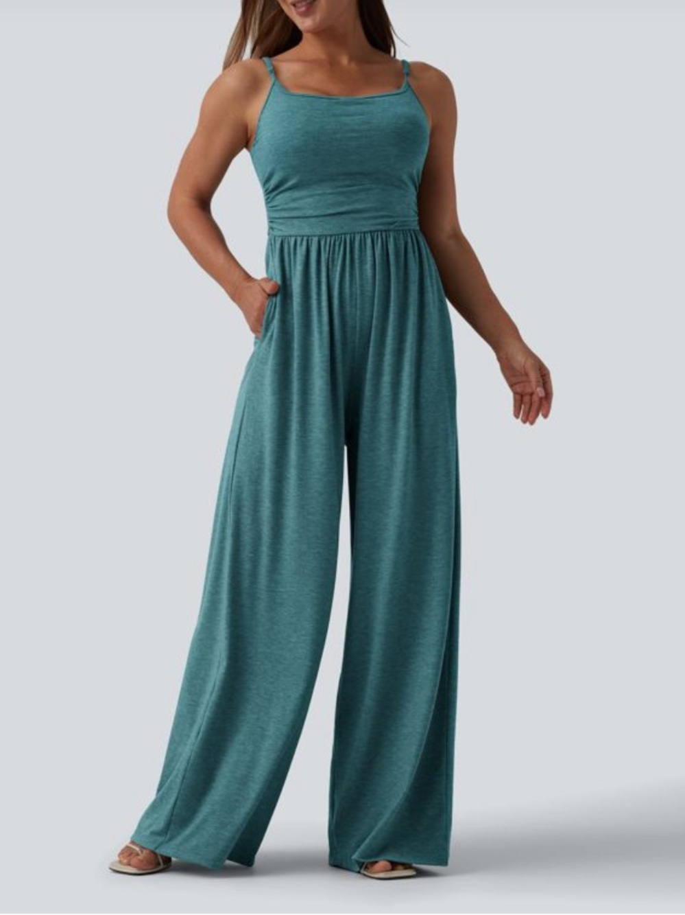 🌴 NWT Halara Ruched Wide Leg Heathered Jumpsuit